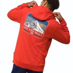 EUC VANS High Climb Pullover Hoodie Sweatshirt Mens‎ L Red Graphic Logo Skater